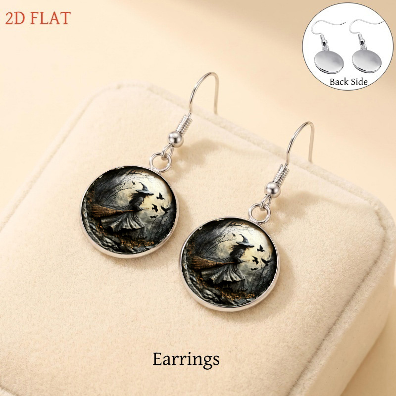 5pc Halloween Witch & Crows Jewelry Set, Necklace Earrings Brooch Bracelet